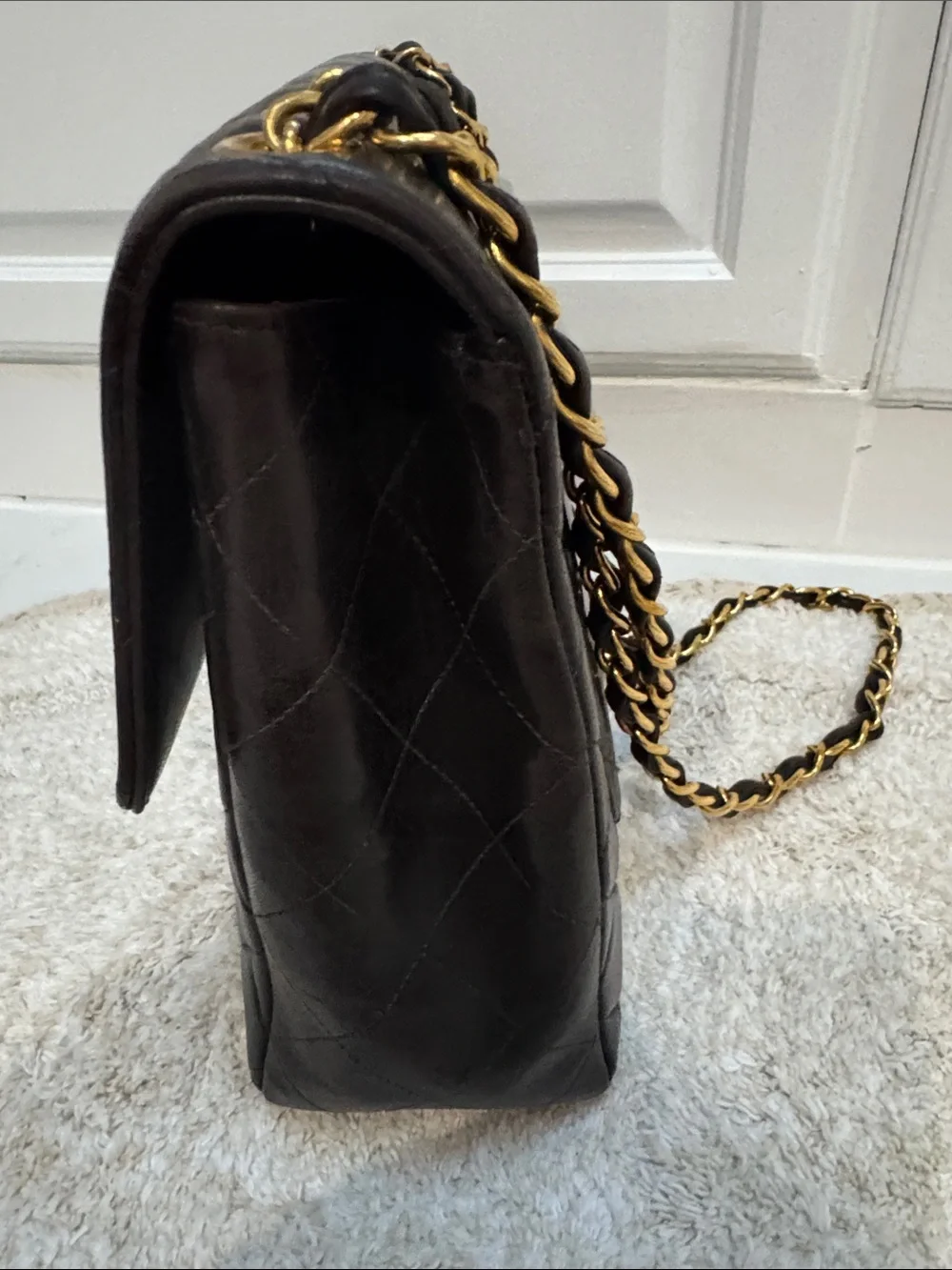 CHANEL Black Quilted Jumbo  Lambskin Flap Bag with Gold 24kt Hardware
